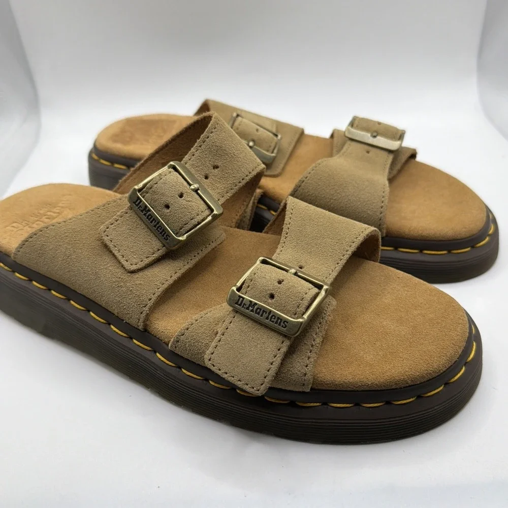 Dr Martens Josef Suede Double Strap Slide Sandals Tan Womens Size / 10 Mens 9